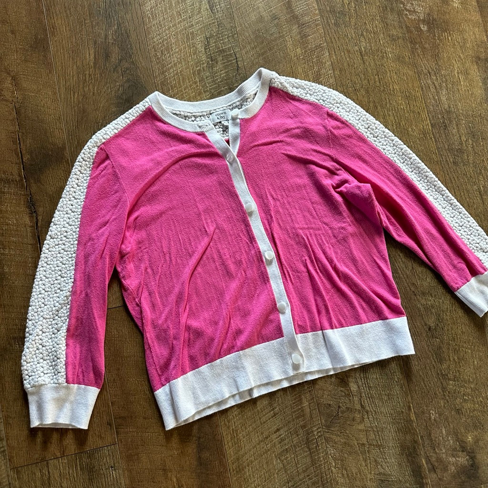 Women's Crown & Ivy Pink & White Cardigan M